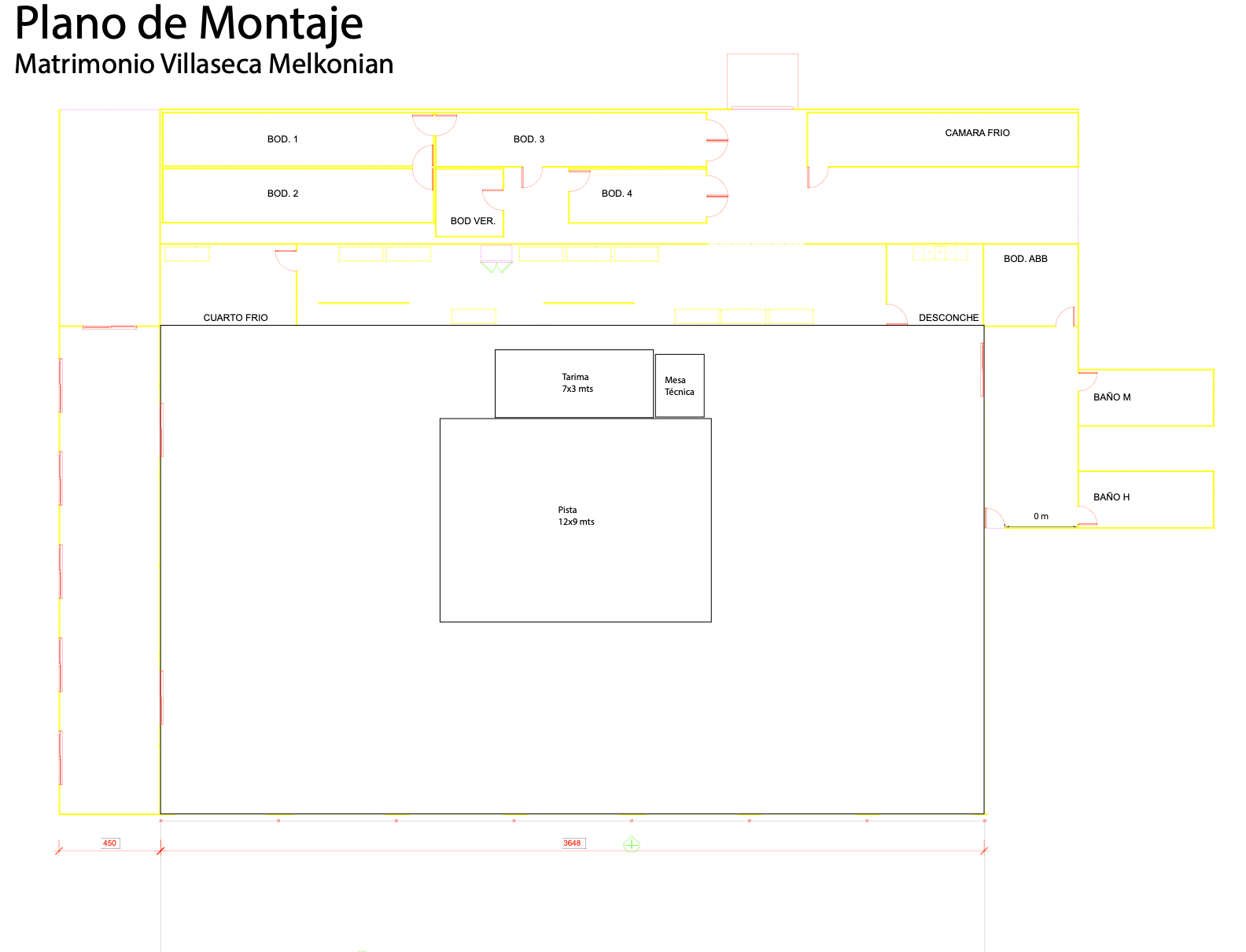 Plano de montaje con la ubicación de las mesas